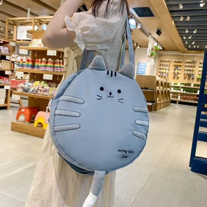 Bolso de hombro escolar kawaii para chicas adolescentes, bolsos cruzados con forma de gato pequeño, bolsos y carteras circulares para mujer, bolso de mano