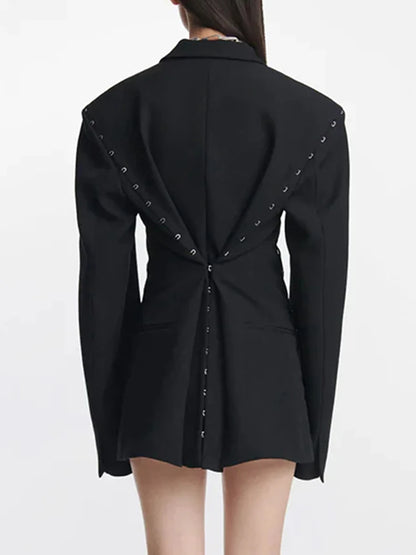 DEAT Fashion Blazer pour femme avec boucle en métal crantée et décoration à la taille, rétraction ample à simple boutonnage, nouvelle tendance automne 2024 7AB1058