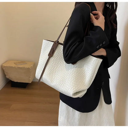 Bolso tejido de gran capacidad para mujer, novedad de primavera 2024, bolso retro versátil de un solo hombro, bolso de mano portátil de versión coreana