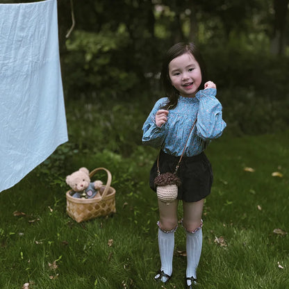 Sacs à bandoulière tricotés en forme de champignon mignons pour fille Sac à bandoulière en pomme de pin au crochet Accessoires adorables pour enfants Sac messager décontracté