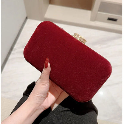 Bolsos de noche con diamantes de imitación de color rojo vino para mujer, bolsos de mano de tela de terciopelo a la moda, bolsos de mano para dama, bolsos para bodas y fiestas