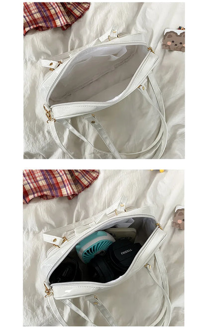 Bolso de mano con lazo Kawaii para mujer, novedad de verano de 2023, transparente, de charol, tipo bandolera, para niñas