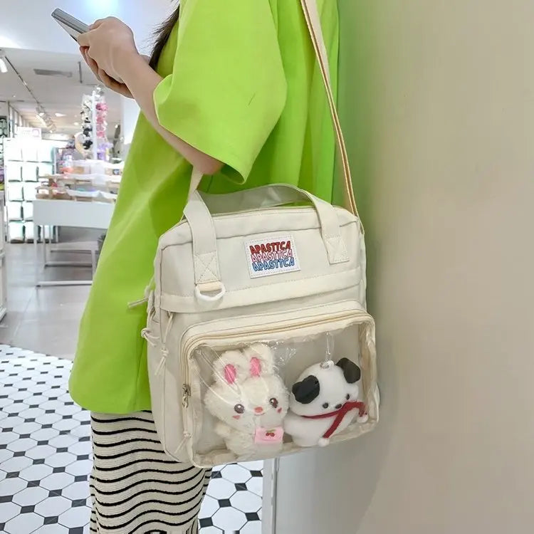 Japanese Style Kawaii Crossbody Bags For Women Transparent Bag For Doll Itabag Girls Letter Print School Bags Nylon Handbags Sac