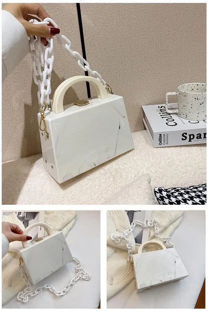 Nuevo bolso de noche de acrílico para mujer, bolso de hombro con cadena de acrílico a la moda, bolso de mano con forma de caja con patrón de mármol, bolso de hombro