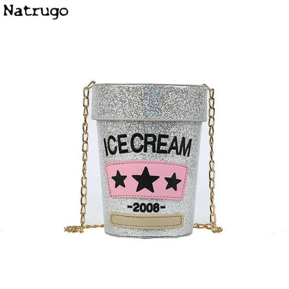 Funny cute cup shape shoulder bag icea cream letter printing bucket bag ladies crossbody messenger bag female purse handbag