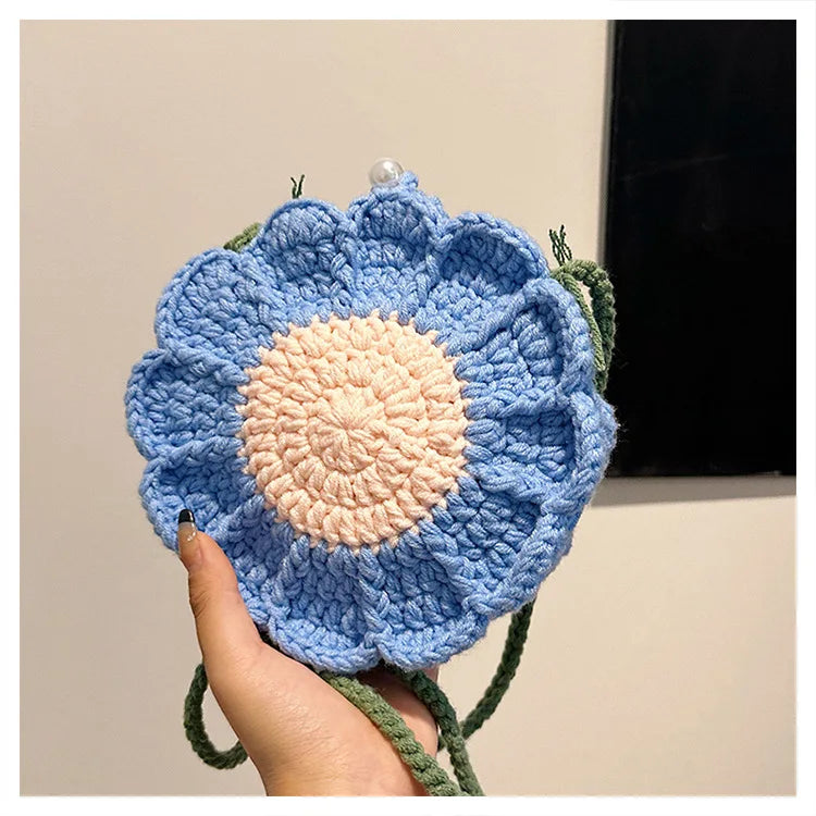 Bolso de verano para mujer 2024, nuevo bolso de hombro con pequeñas flores frescas, bolso cruzado de punto a la moda