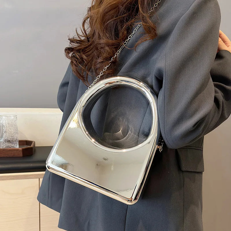 Bolso de acrílico para mujer 2024, nuevo bolso de mano de moda con cara brillante, bolso de cadena para mujer, bolso de hombro con forma de caja