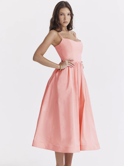 Suninheart Mujeres Elegantes Vestidos de Fiesta Largos Rosa Tirantes Espagueti Vestido de Una Línea Casual Vacaciones Vacaciones Vestido de Cumpleaños de Damas