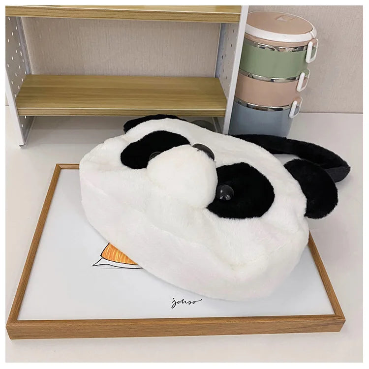 Bolsos de hombro de peluche para adolescentes, diseño kawaii, con forma de cabeza de panda, elegantes y suaves, para compras, portátiles