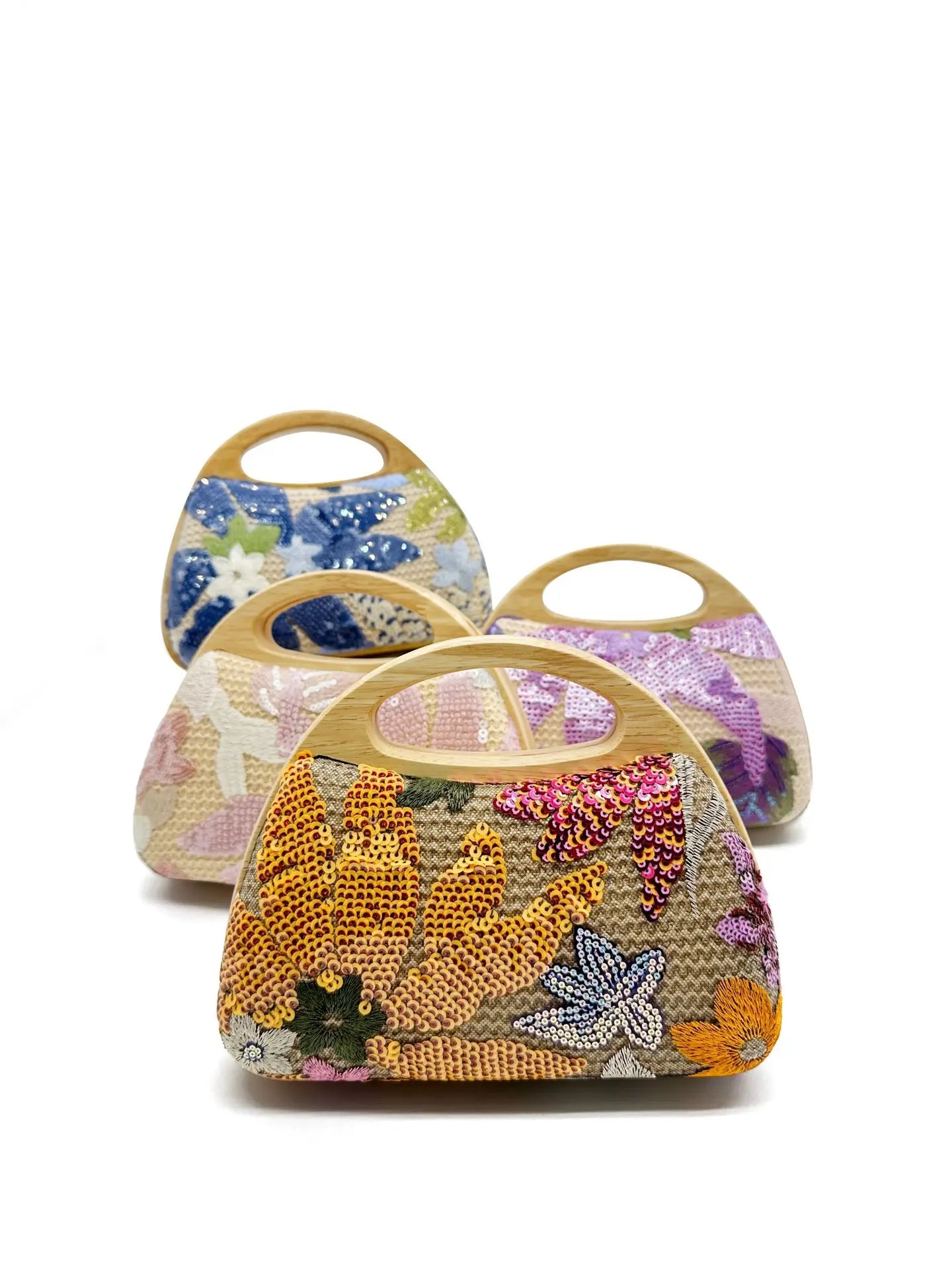 Shinny Sequins Embroidery Clutch Bag for Women Wooden Handle Handbags Flower Shoulder Crossbody Bag Luxury Evening Party Purses