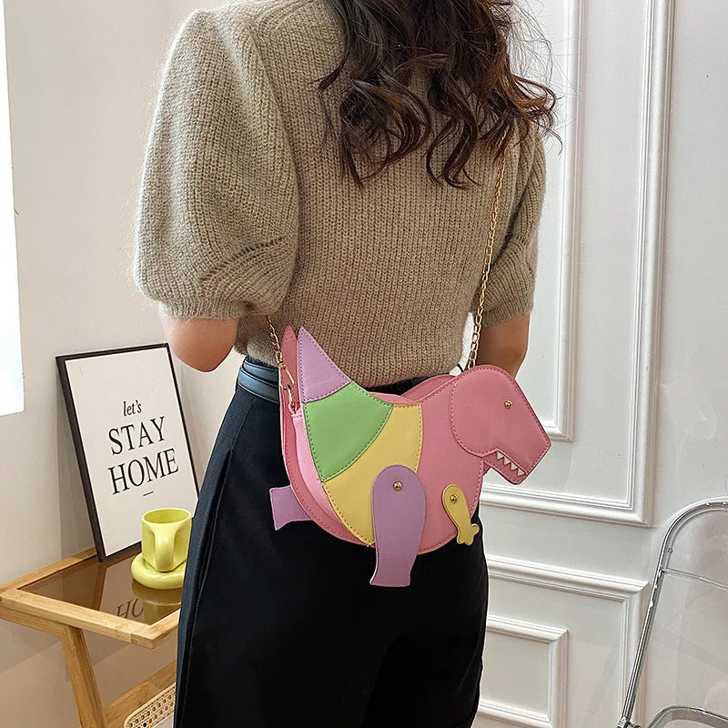 Bolso de hombro de moda para mujer, con forma de dinosaurio de dibujos animados, estilo vintage, informal, tipo mensajero, de piel sintética, minibolso de mano para mujer