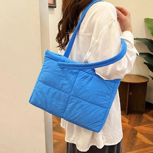 Bolsos de hombro acolchados de nailon informales para mujer, bolsos de mano para mujer, bolsos de mano sencillos y livianos, bolsos de compras de gran capacidad