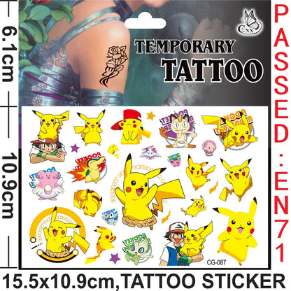 1Pcs/3Pcs/6Pcs Autocollants de tatouage Pokémon Pikachu lumineux non répétitifs Jouets de dessin animé Tatouages ​​temporaires pour enfants Cadeau pour enfants