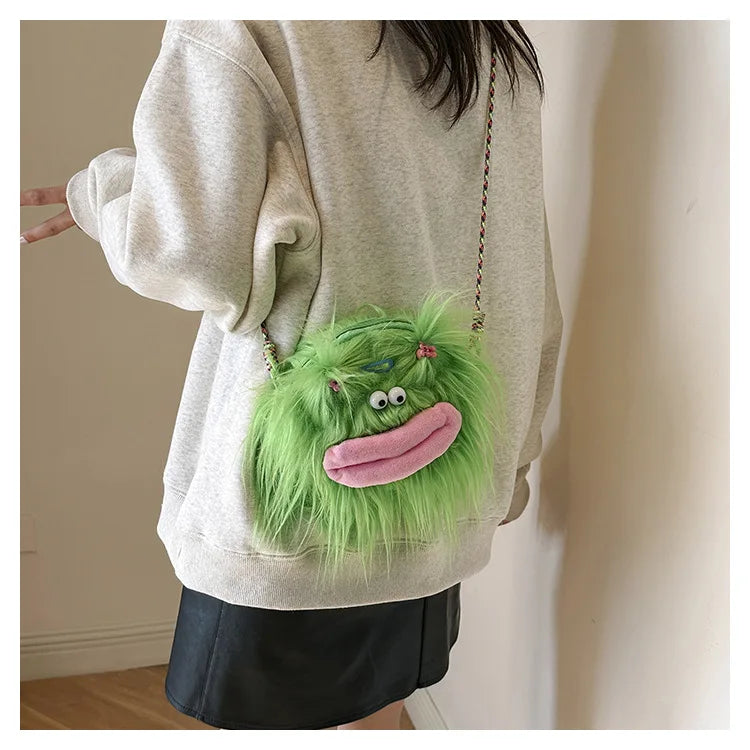 Bolso bandolera de peluche con forma de monstruo de dibujos animados 2024, nuevo y creativo bolso de hombro, mochila para niñas, bolso de peluche Kawaii