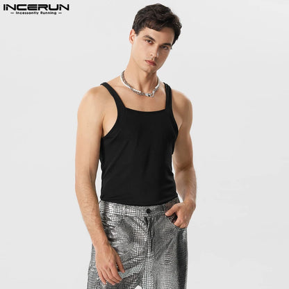 2023 Camisetas sin mangas para hombre, chalecos de moda sin mangas con cuello redondo de color sólido, ropa de calle de verano para hombre, ropa informal ajustada para hombre S-5XL INCERUN