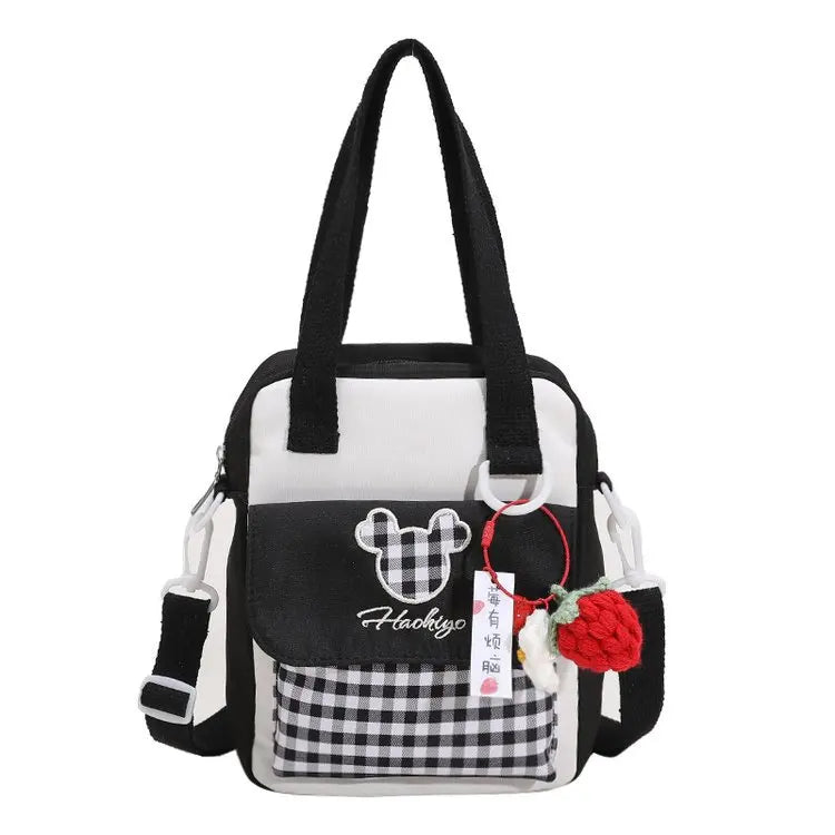 Sac Kawaii Style Japonais Dessin Animé Broderie Plaid Transparent Itabag Femmes Petits Sacs À Bandoulière Fille Itabag Pour Poupée 20cm JK