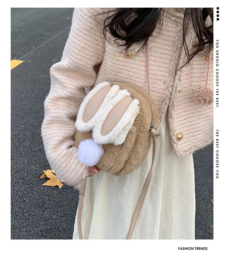 Plush Rabbit Single Shoulder Bag Doll Crossbody Bag For Girls 2024 New Cute Small Coin Wallet Phone Bag Toys For Children