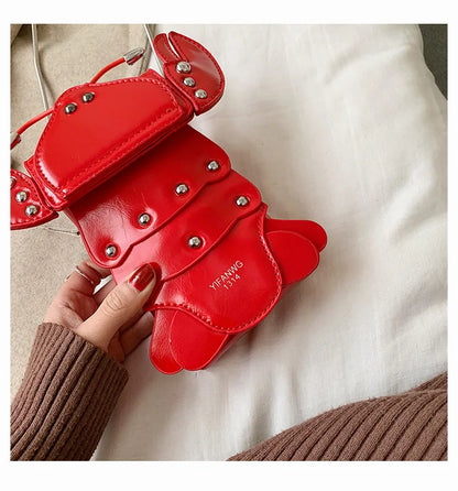 Funny Crayfish Shape Pu Shoulder Bag For Women Summer Red Phone Bag Girls' Chain Small Crossbody Bag