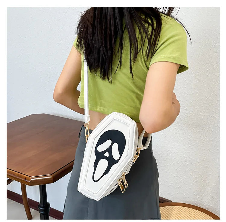 Bolso bandolera con forma de ataúd de fantasma de Halloween, con calavera gótica, divertido bolso de hombro para mujer