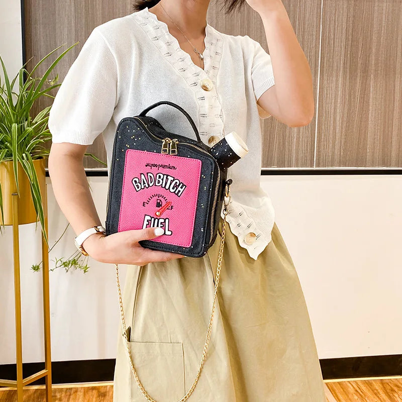 Fashion Personality Laser Sequin Embroidery Letter Oil Pot Bag Creativity Funny Chain Shoulder Bag Women Cute Messenger Bag