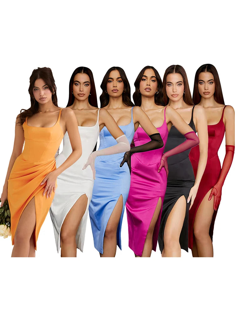 Summer V Neck Satin Dress Sexy Casual Women's Dresses 2021new Arrivals Rose Party Dresses Celebrity Club Night Party Night Dress