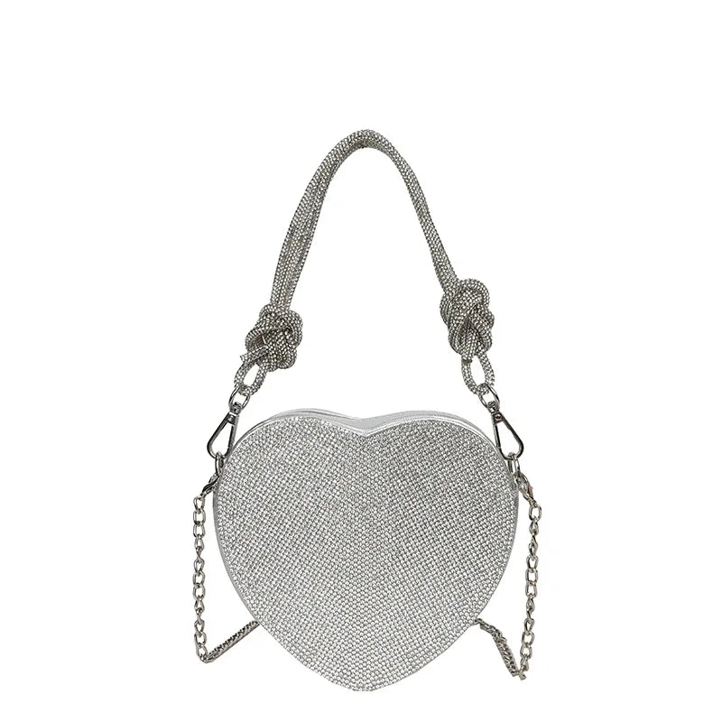 Sac à main Love Diamond Box, sac à dîner fait à la main, nœud en diamant d'eau, cœur de pêche, chaîne de téléphone portable, sac à bandoulière sous les bras