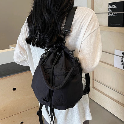 Sac seau décontracté en duvet souple avec cordon de serrage pour femme, sacs à bandoulière rembourrés en nylon léger, sacs à main simples de petite taille, sacs fourre-tout