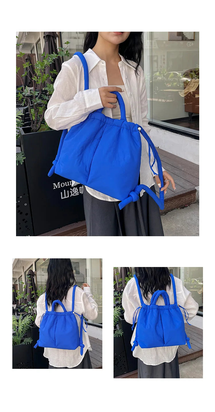 Casual Large Capacity Puffer Tote Bag Designer Padded Nylon Women Handbags Knotted Strap Shouder Crossbody Bags Warm Sac 2024