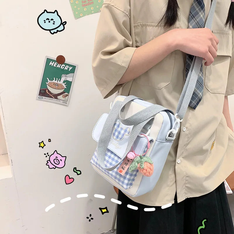 Itabag Girls Transparent Bag Small Tote Handbags and Purses Plaid Cartoon Crossbody Bags Women JK ita bag Japanese Kawaii Bag