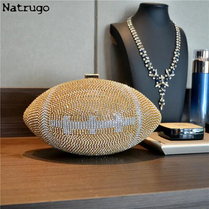 Diamond Evening Clutch Purse Bag Bridal Bling Football Shape Handbag Trendy Fashion One-shoulder Lady Rhinestone Box Case