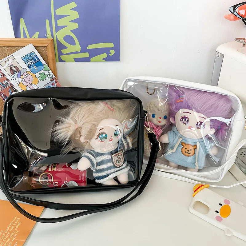 Nuevo 2023, bolso cruzado de piel sintética japonés Kawaii para mujer, bolso de peluche de 20 cm de altura, bolso Itabag transparente, bolso Ita para niñas