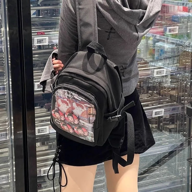 Mini mochila para mujer, novedad de 2024, estilo kawaii, con insignias, placa de exhibición, mochila para mujer, bolso Ita transparente, bolso JK Lolita para niña