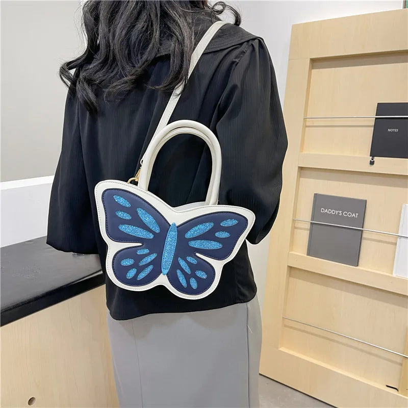 Cute Butterfy Shoulder Bag For Women Girl's Fashion Design Handbag Female Crossbody Bag Small Square Bag PU Leather Flap