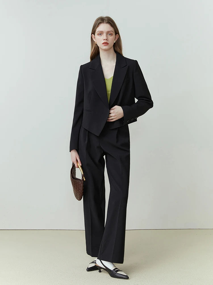 FSLE Commuter All-match Suit for Women Wide-leg Pants Suit New Short Blazer Jacket High Waist Loose Pan Two-piece Set Female