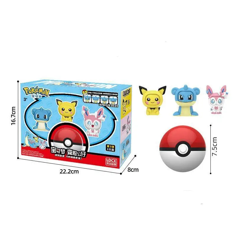 Ensemble de jouets Pokémon Pikachu Figurine d'action animée à visage changeant Kawaii Poupée Ball Pokeball Pocket Monster Jouets