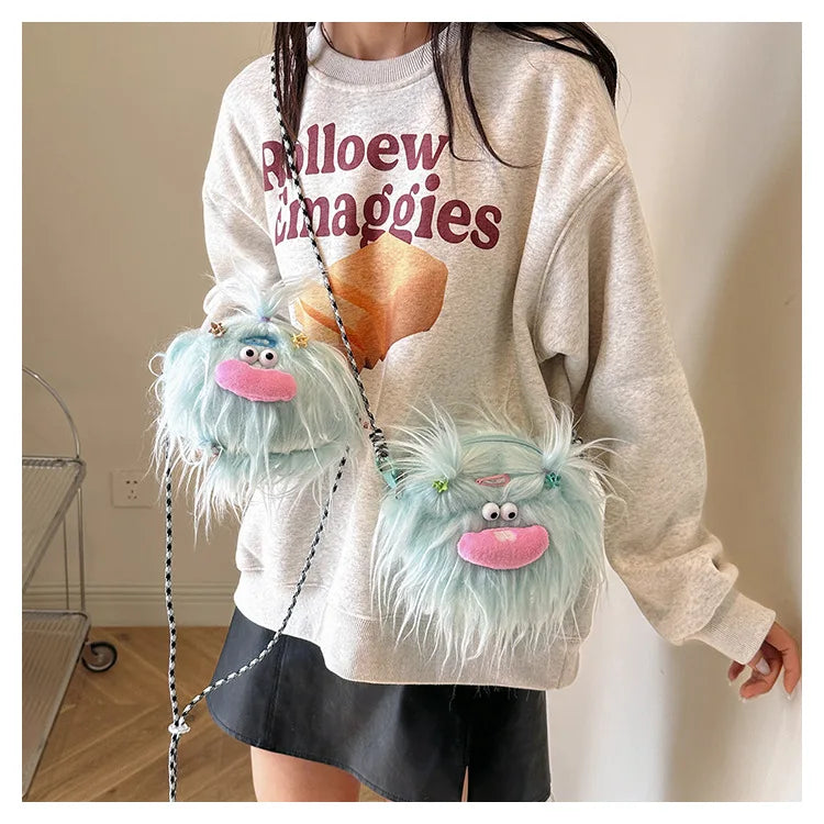 Bolso bandolera de peluche con forma de monstruo de dibujos animados 2024, nuevo y creativo bolso de hombro, mochila para niñas, bolso de peluche Kawaii