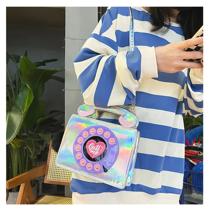 Phone Shape Luxury Shoulder Bag New Creative Women Mini Phone Purses Messenger Pack Candy Colors Bags Laser Holographic