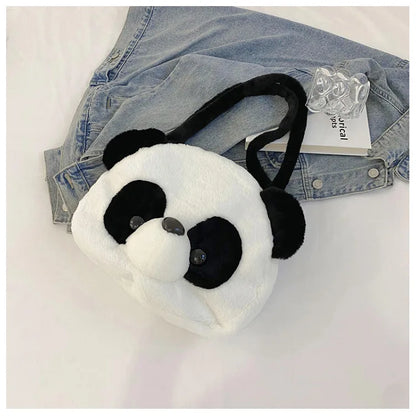 Bolsos de hombro de peluche para adolescentes, diseño kawaii, con forma de cabeza de panda, elegantes y suaves, para compras, portátiles