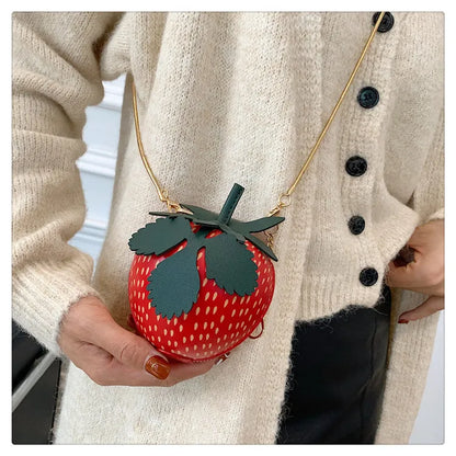 Lindo bolso de hombro con fresas, bolso cruzado con cadena pequeña para mujer, lindo bolso para teléfono