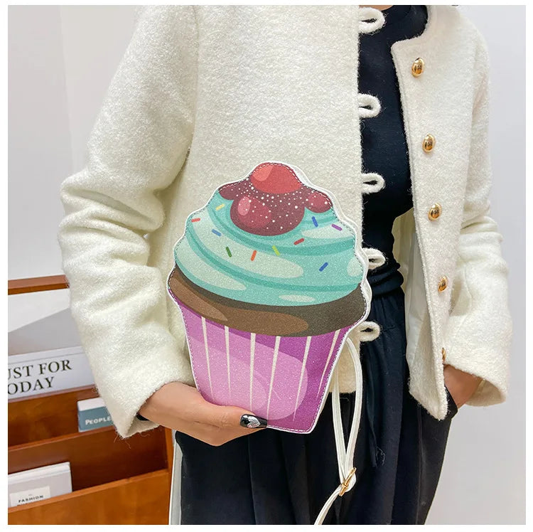 Bolso de hombro para mujer, pequeño bolso cruzado con dibujos animados, dulce y divertido bolso de mano con forma de pastel personalizado