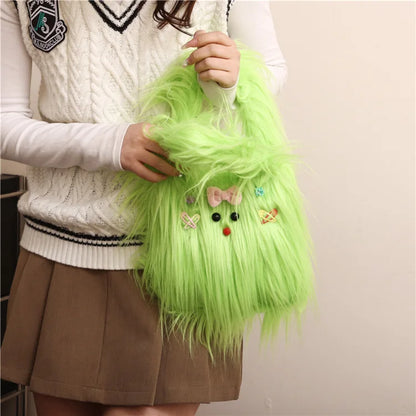 Sacs en peluche pour femmes Y2k Hot Girls Diy Sac seau en fausse fourrure Mode Femme Fourrure Sac à main Fourre-tout Sacs à main