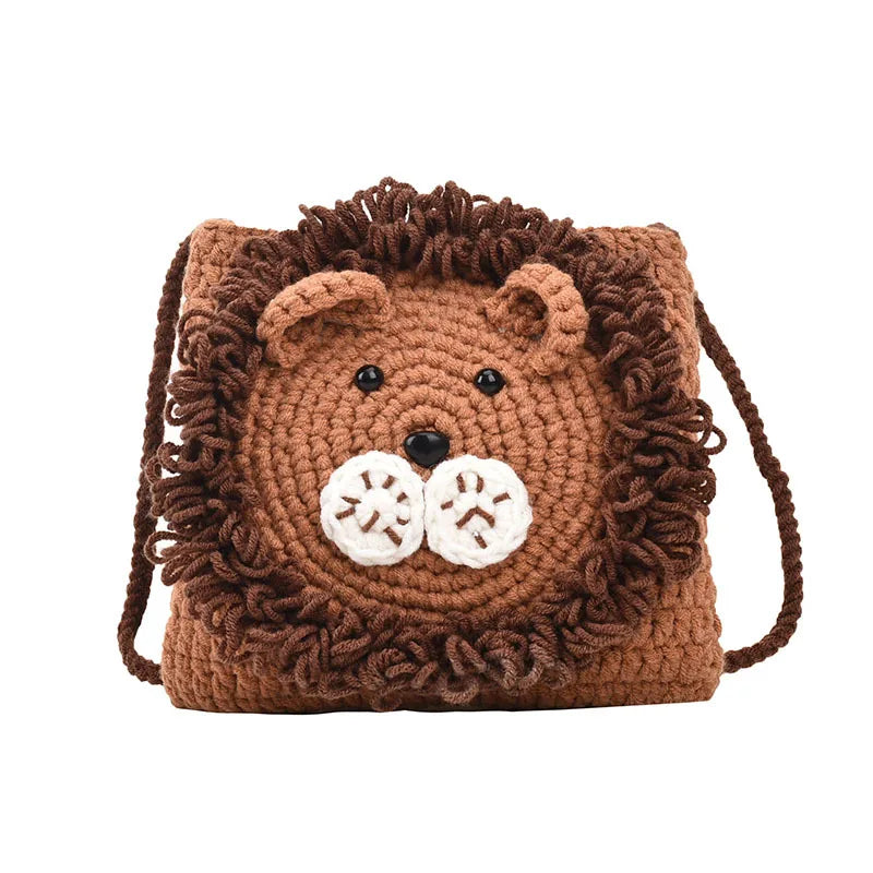 Cute Little Lion Bag For Girls Women's Funny Mobile Phone Coin Purse Winter Knitting Shoulder Crossbody Bag