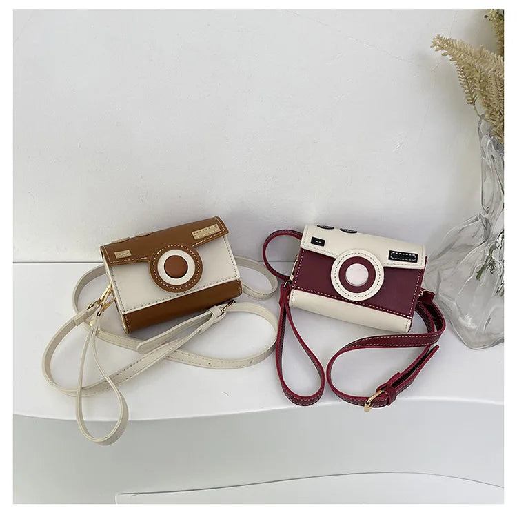 New Women Cute Contrasting Colors Camera Shape Clutch Ladies Casual Mini Crossbody Bag Small Shoulder Bag Purse Messenger Bags