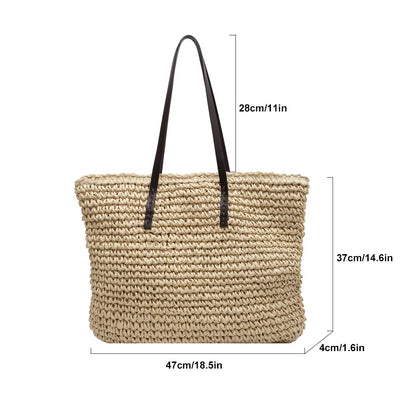 Casual Large Capacity Straw Tote Bag Vintage Woven Women Shoulder Bags Handamde Summer Beach Handbags Big Shopper Purses 2024