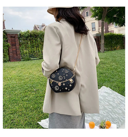 Fashion Starry Sky Round Bags Women Crossbody Bag Luxury Chain Circular Shoulder Bag Lady Small Embroidery Women's Handbag