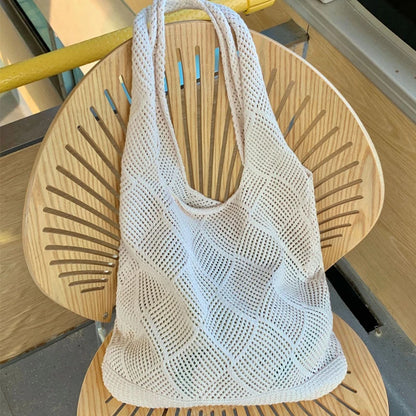 Bolsos de hombro de punto hueco informales para mujer, bolso de mano de gran capacidad, bolso de playa sencillo de verano, bolsos grandes para compras para vacaciones 2024