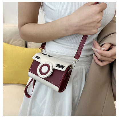 New Women Cute Contrasting Colors Camera Shape Clutch Ladies Casual Mini Crossbody Bag Small Shoulder Bag Purse Messenger Bags