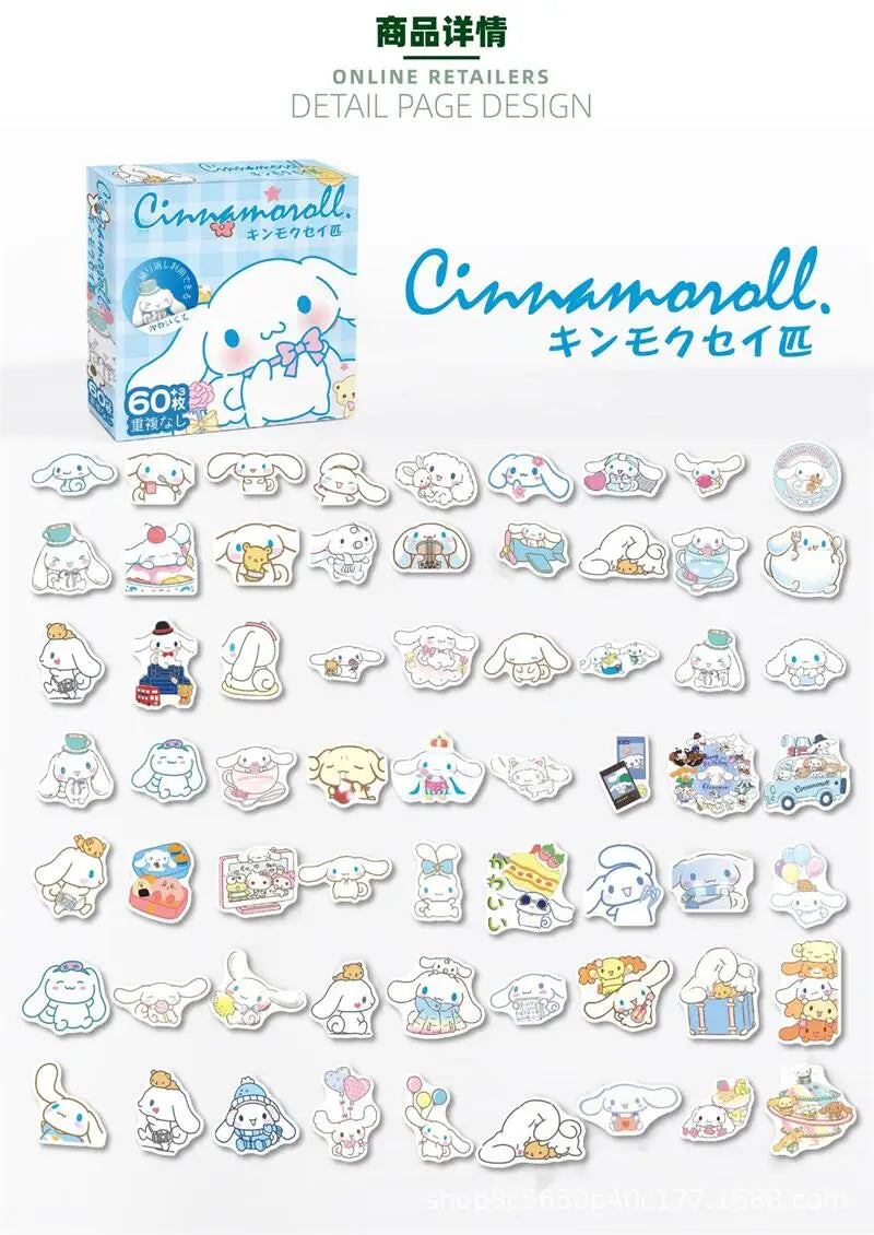 63Pcs Sanrio Hello Kitty Kuromi Cinnamoroll Pochacco Stickers for Kids Girls DIY Laptop Phone Diary Cute Cartoon Sanrio Sticker