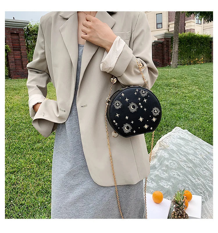 Fashion Starry Sky Round Bags Women Crossbody Bag Luxury Chain Circular Shoulder Bag Lady Small Embroidery Women's Handbag