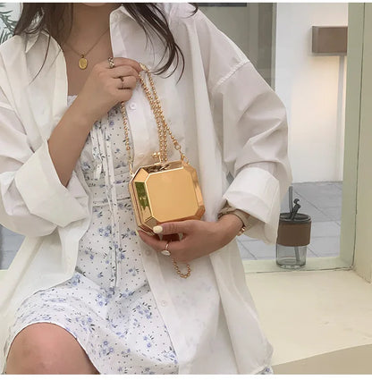 Gold Silver PVC Box Design Party Evening Clutch Bag 2022 Trend Designer Chain Shoulder Crossbody Bags Mini Purses and Handbags